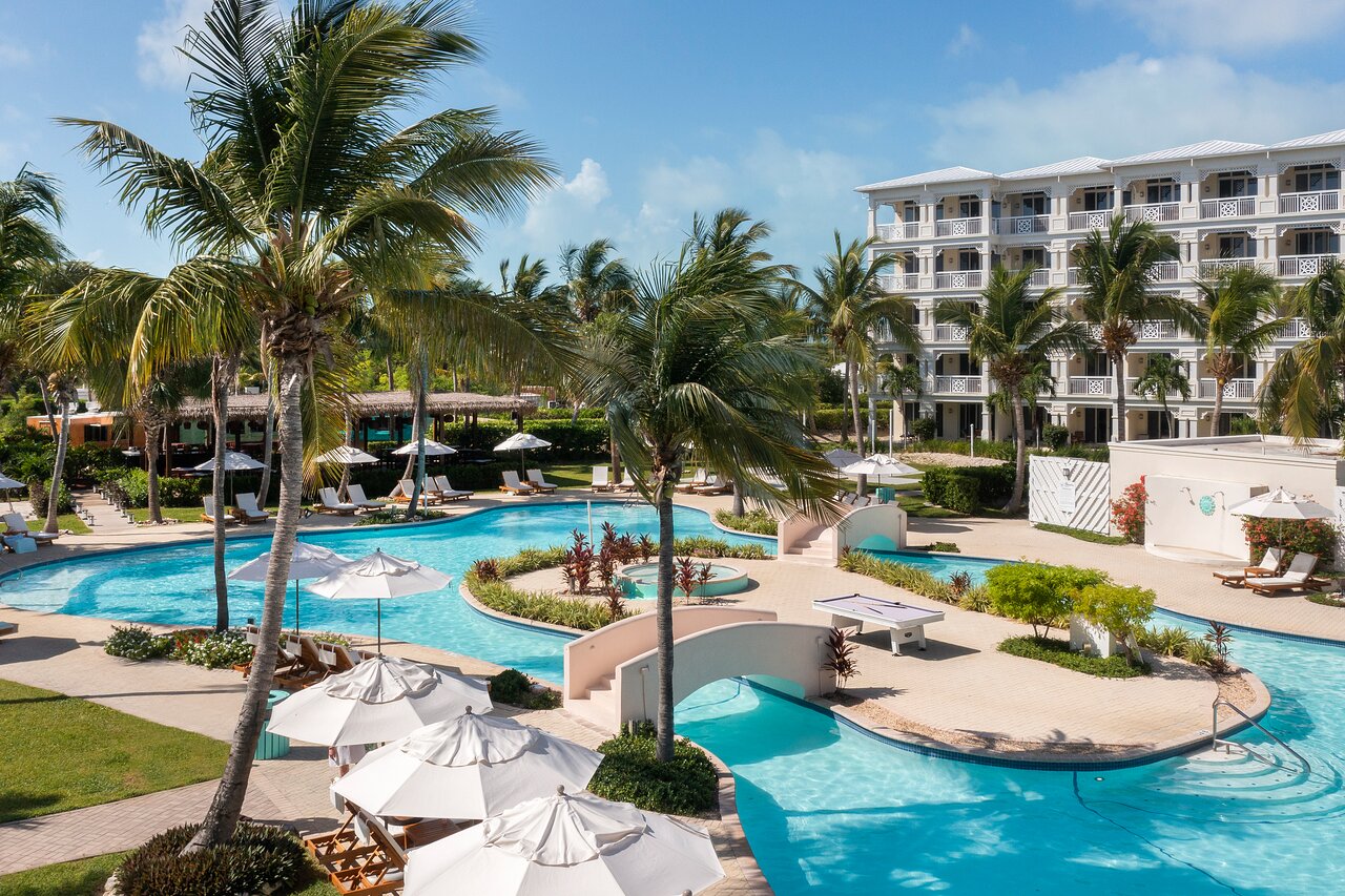 Lagoon-style pool with swim-up bar.
