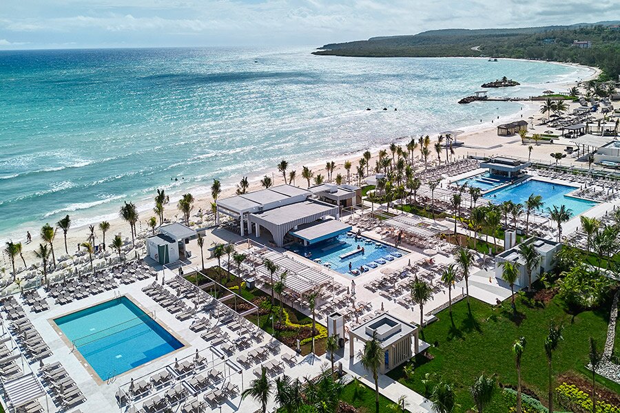 Aerial pools & beach view
