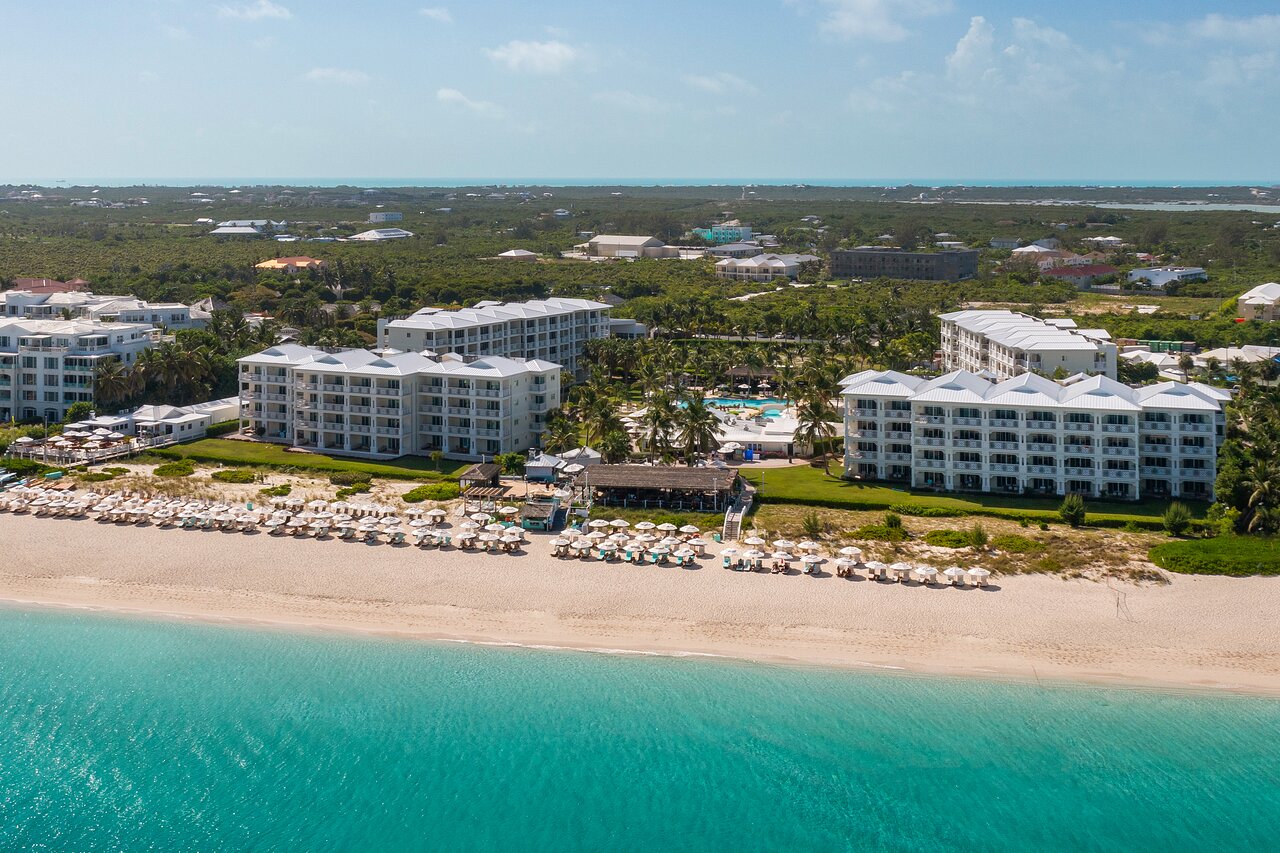 Exterior of Alexandra Resort, beachfront on Grace Bay Beach.