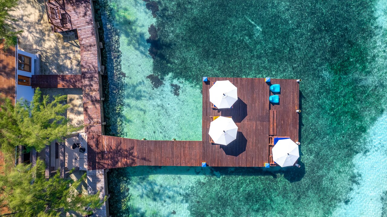 Ariel view of lounging docks at Coco Plum.